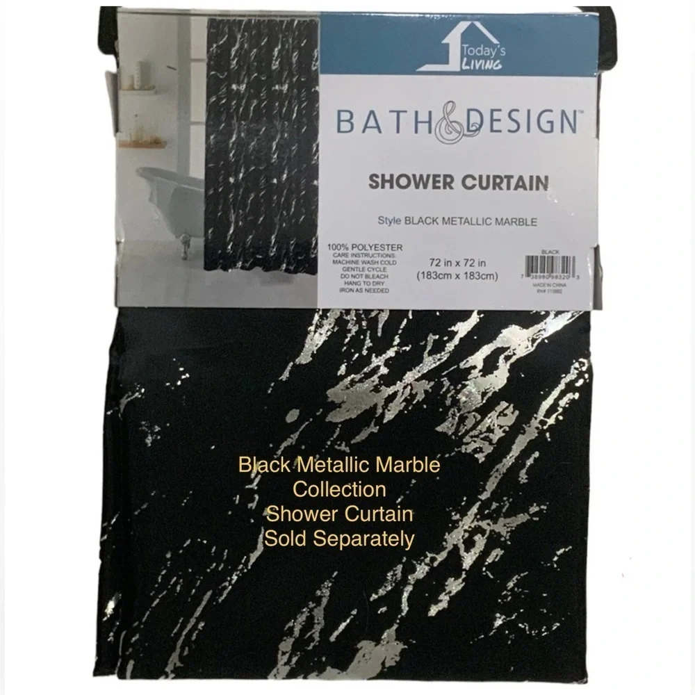 Today’s Living Black Metallic Marble Bathroom Accessories Ceramic Black Silver